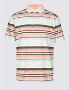Marks & Spencer Striped Polo Shirt Ecru Mix