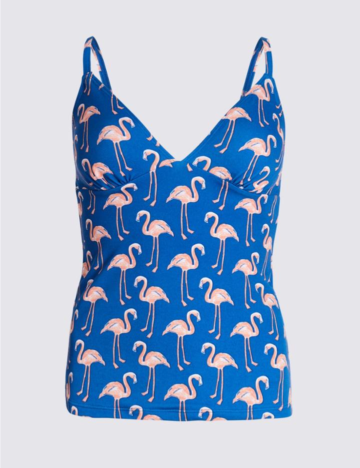 Marks & Spencer Flamingo Print Tankini Top Navy Mix