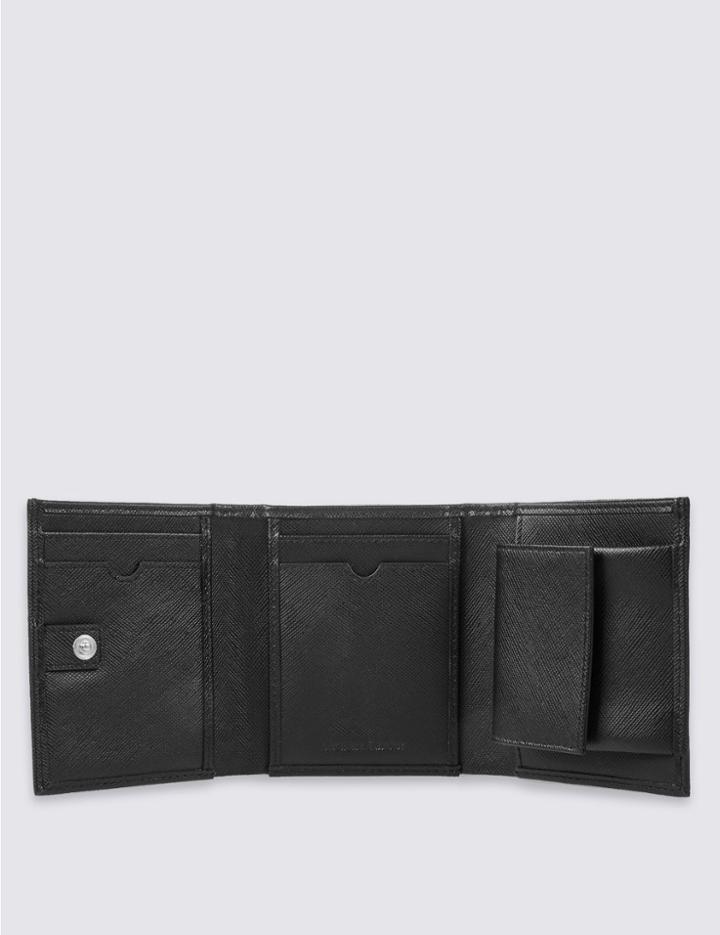 Marks & Spencer Leather Saffiano Trifold Wallet With Cardsafe&trade; Black
