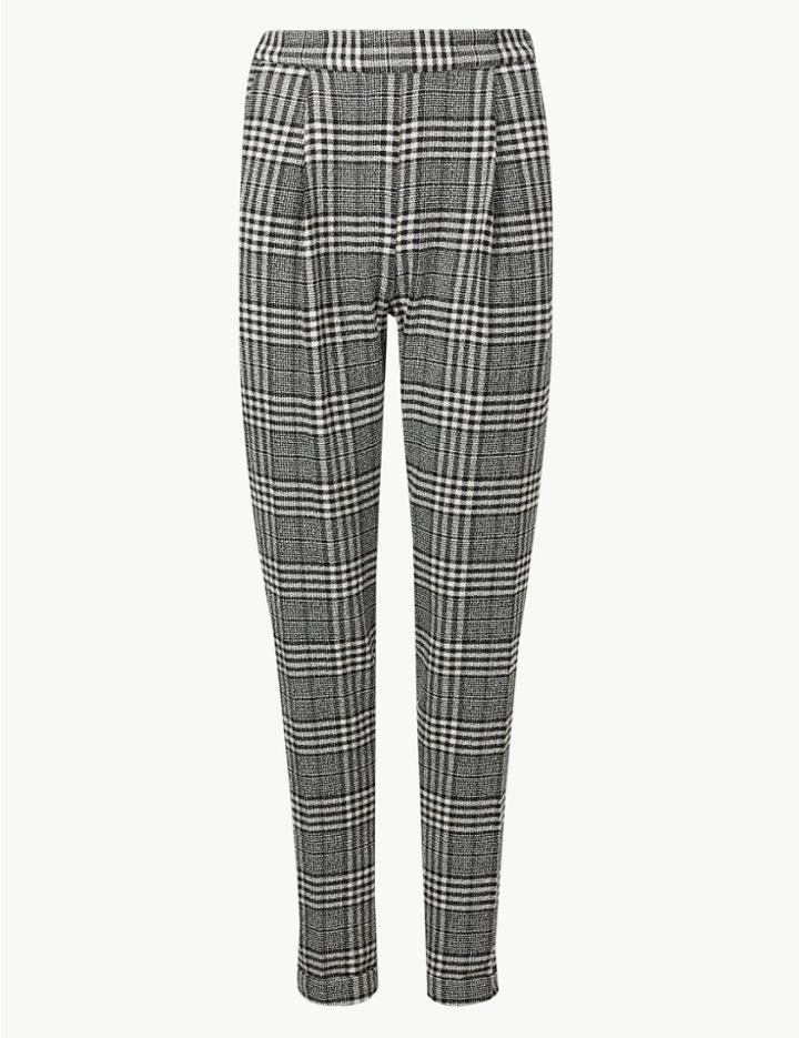 Marks & Spencer Checked Tapered Leg Trousers Black Mix