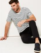 Marks & Spencer Pure Cotton Striped Crew Neck T-shirt