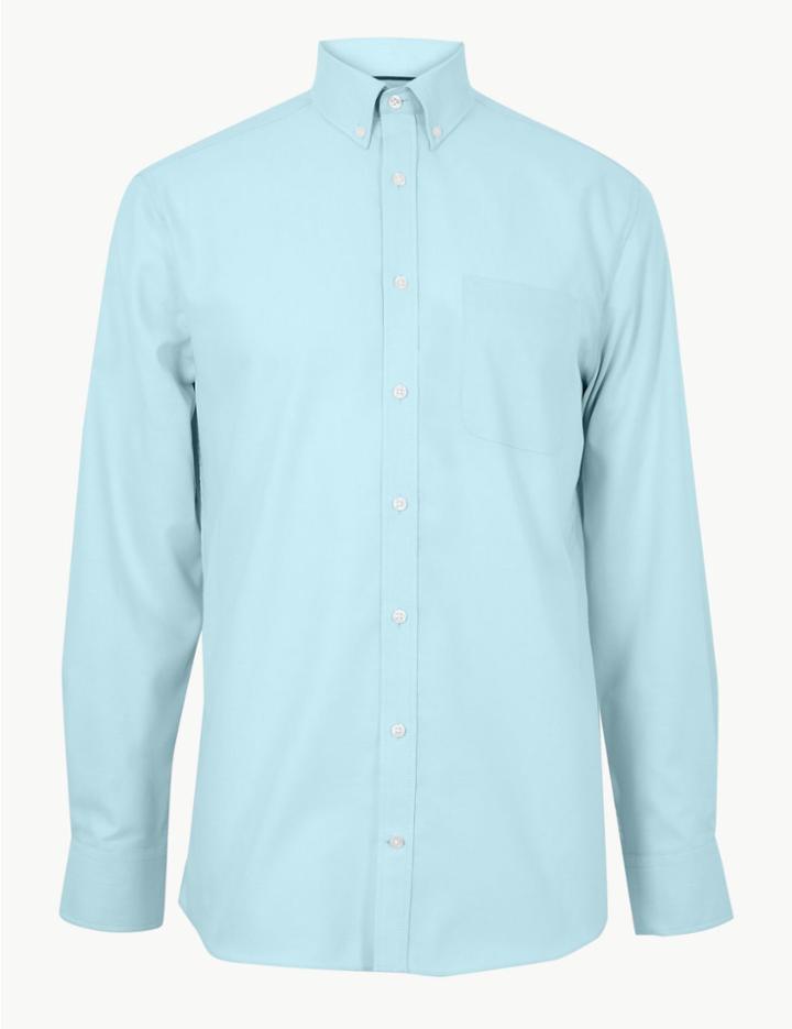 Marks & Spencer Pure Cotton Tailored Fit Oxford Shirt Light Aqua