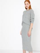 Marks & Spencer Pure Cashmere Ribbed Round Neck Jumper Grey Mix