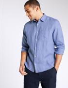 Marks & Spencer Easy Care Pure Linen Shirt With Pocket Purple