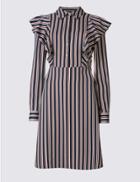 Marks & Spencer Ruffle Striped Shift Dress Navy Mix