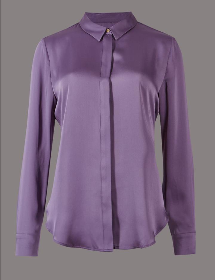 Marks & Spencer Side Split Long Sleeve Shirt Medium Grape