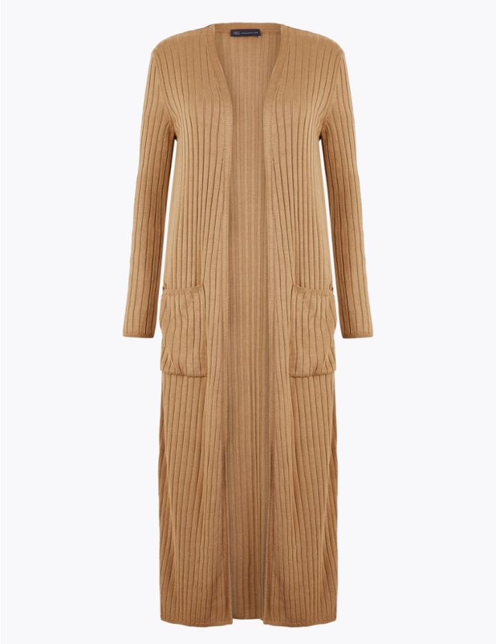 Marks & Spencer Ribbed Midi Cardigan Camel