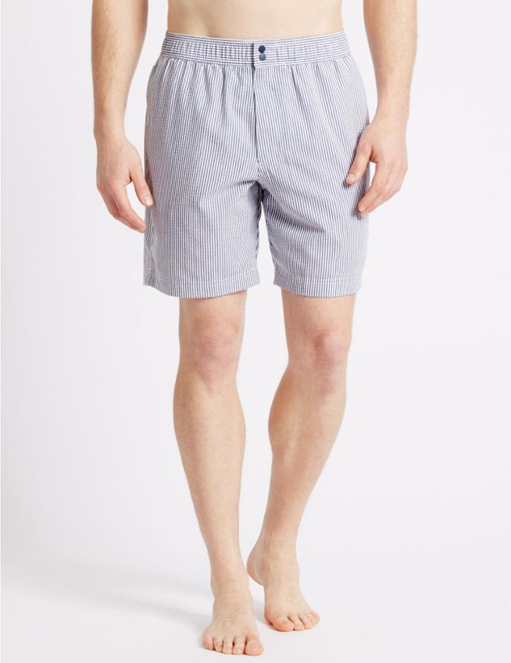 Marks & Spencer Quick Dry Cotton Blend Striped Swim Shorts Navy Mix