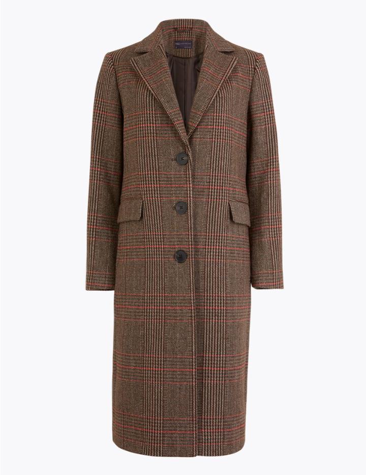 Marks & Spencer Petite Checked Tailored Coat Brown Mix