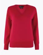 Marks & Spencer Pure Cashmere Relaxed V-neck Jumper Cerise