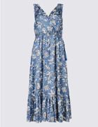 Marks & Spencer Floral Print Satin Slip Maxi Dress Blue Mix