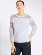 Marks & Spencer Floral Lace Mesh Sleeve Jumper Ivory