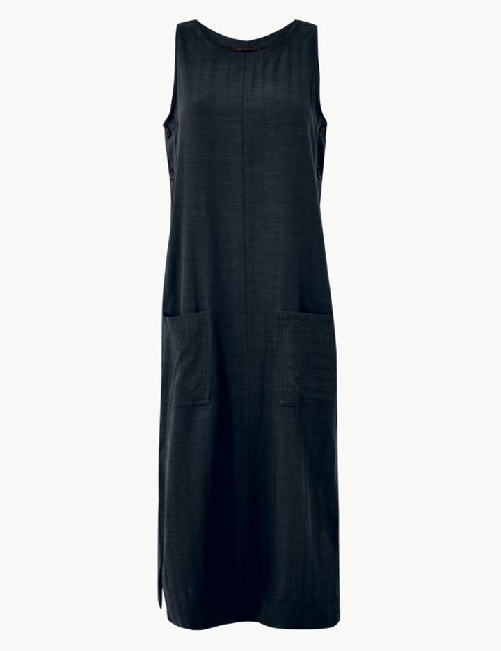 Marks & Spencer Cotton Blend Midi Shift Dress Navy