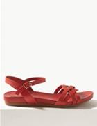 Marks & Spencer Wide Fit Leather Flatform Gladiator Sandals Red