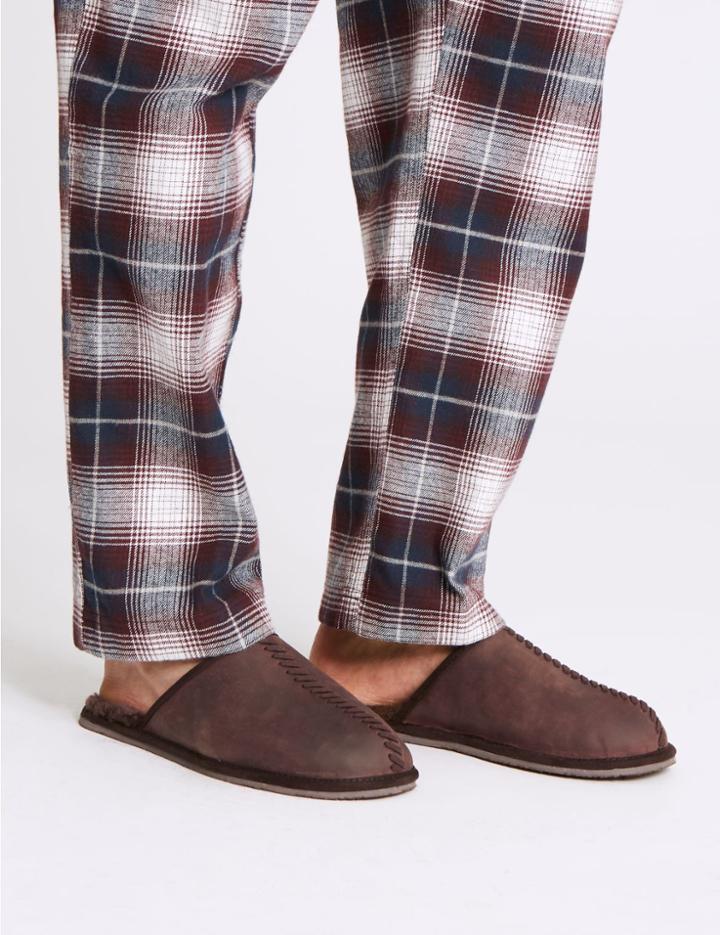 Marks & Spencer Leather Slip-on Mule Slippers Brown