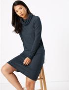 Marks & Spencer Ribbed Cowl Neck Shift Dress Navy