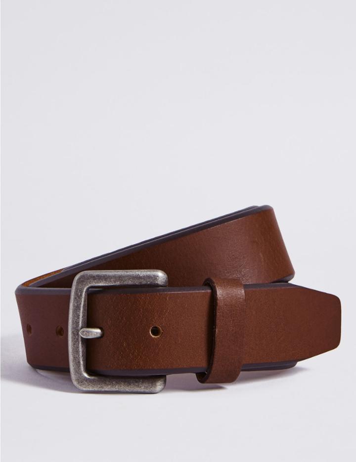 Marks & Spencer Bevelled Edge Leather Buckle Belt Tan