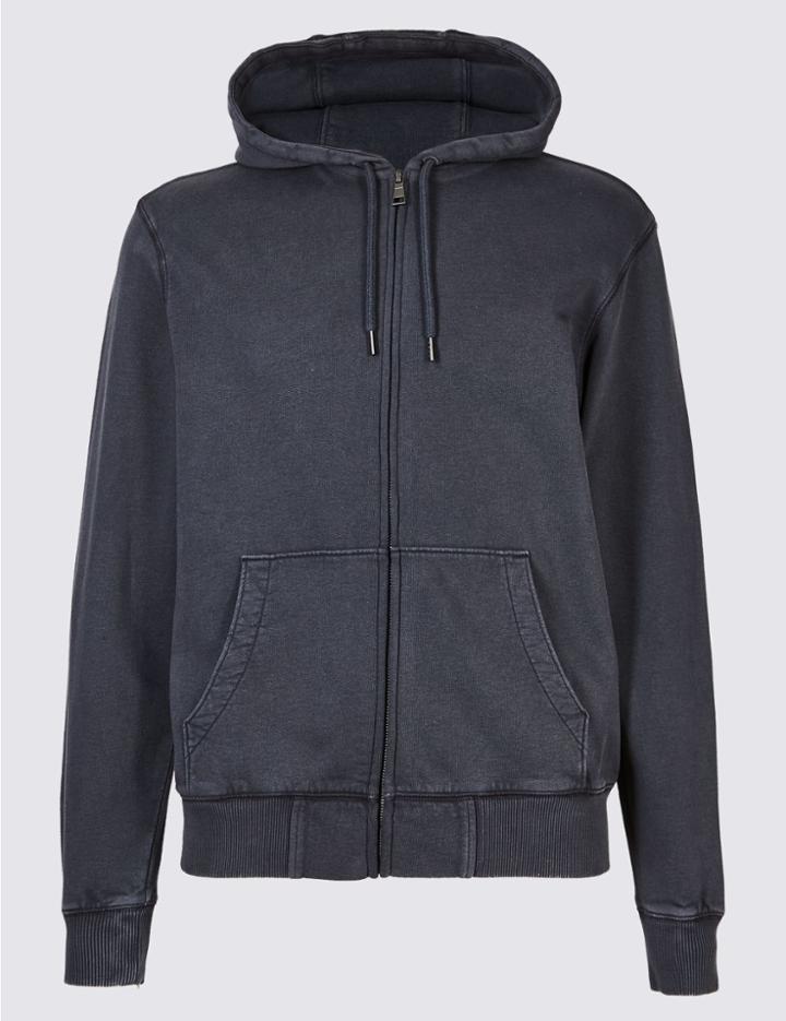 Marks & Spencer Pure Cotton Garment Dye Hooded Top Navy