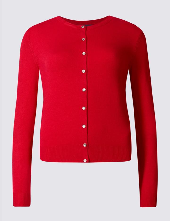 Marks & Spencer Round Neck Cardigan Bright Red