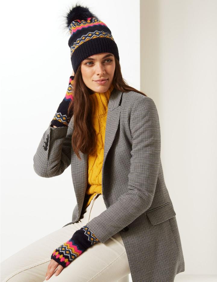 Marks & Spencer Fairisle Print Hat With Gloves Set Pink Mix