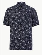 Marks & Spencer Cotton Easy Iron Floral Print Shirt Navy Mix