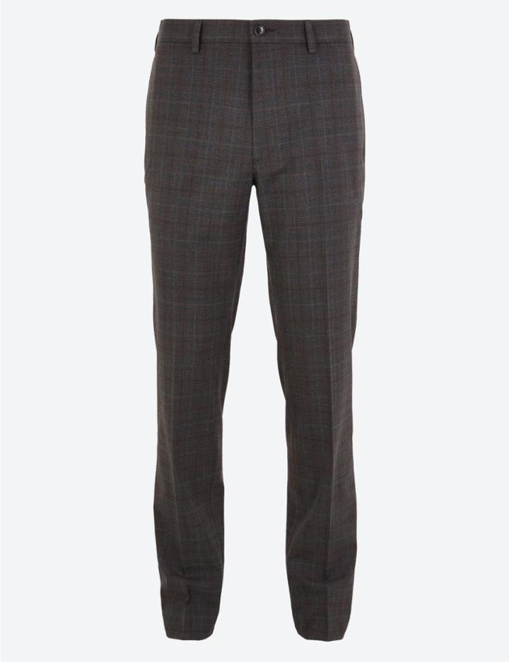 Marks & Spencer Slim Fit Checked Stretch Trousers Brown