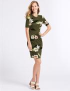 Marks & Spencer Floral Print Jersey Bodycon Dress Dark Green Mix