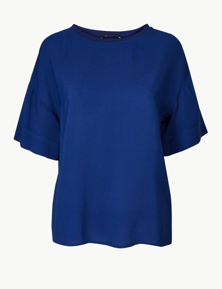 Marks & Spencer Round Neck Short Sleeve Shell Top Cobalt