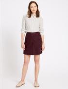 Marks & Spencer Cotton Rich Cord A-line Midi Skirt Dark Grape