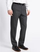 Marks & Spencer Tailored Fit Wool Blend Textured Trousers Charcoal
