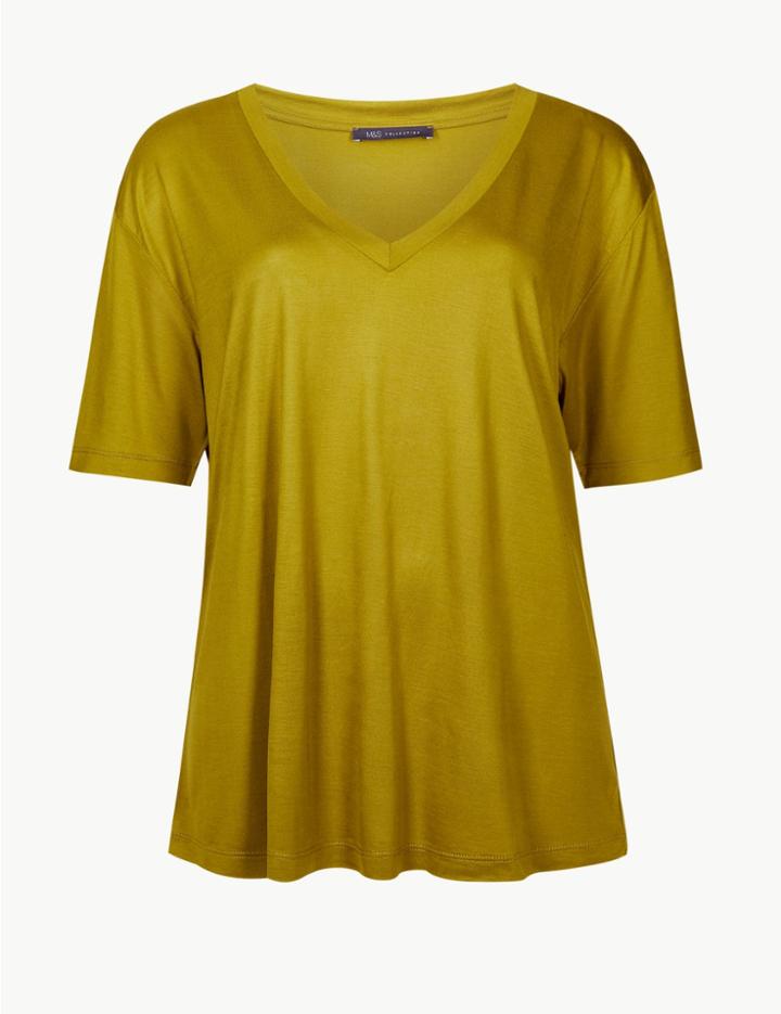 Marks & Spencer V-neck Short Sleeve T-shirt Lime