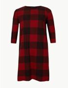 Marks & Spencer Curve Checked Short Sleeve Shift Dress Red Mix