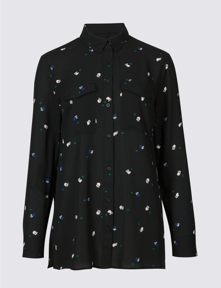 Marks & Spencer Ditsy Print Long Sleeve Shirt Black Mix
