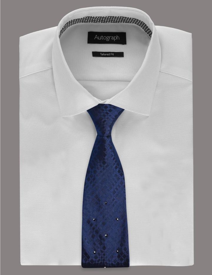 Marks & Spencer Pure Silk Tie With Swarovski&reg; Elements Blue