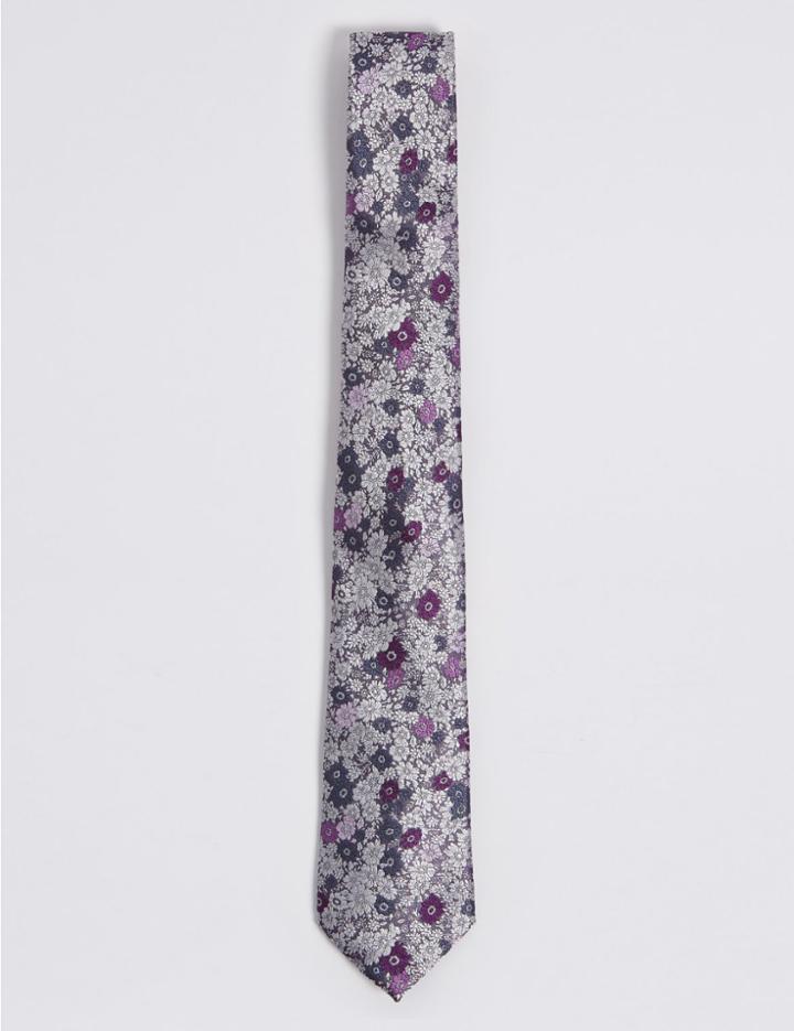 Marks & Spencer Floral Print Tie Magenta Mix