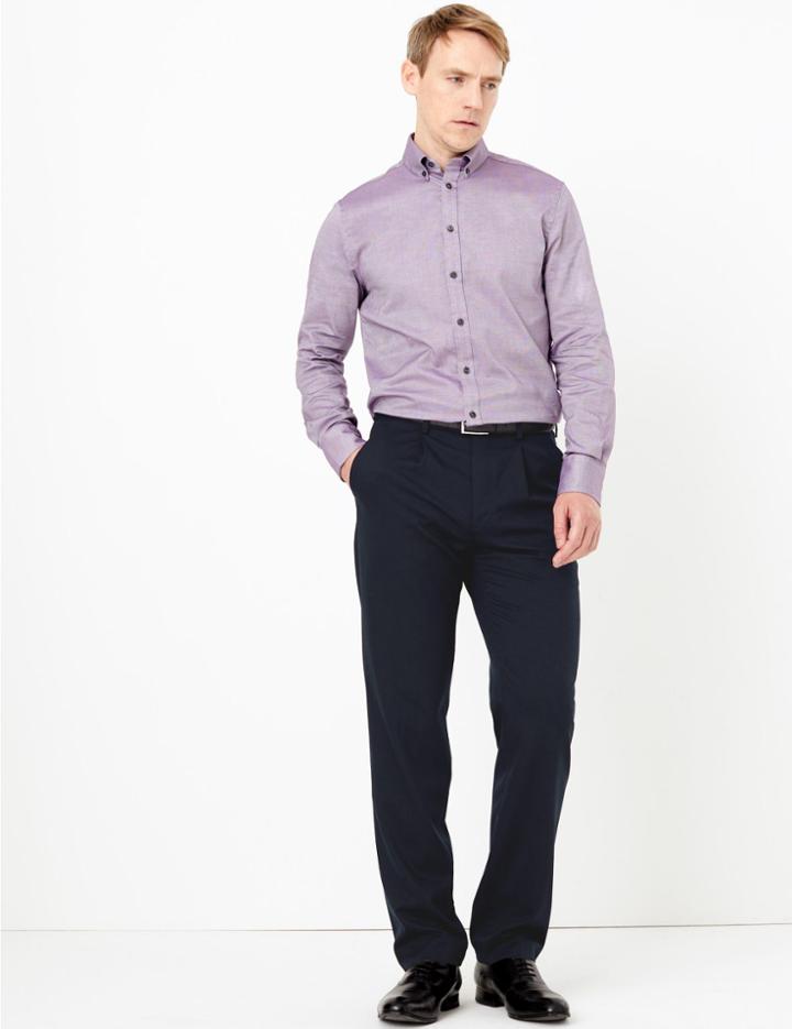 Marks & Spencer Regular Fit Wool Blend Trousers With Stretch Navy