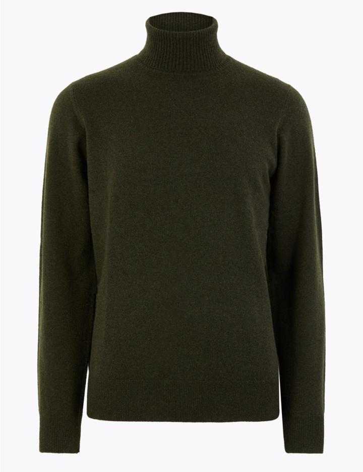 Marks & Spencer Pure Cashmere Roll Neck Jumper Khaki