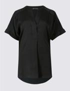 Marks & Spencer Popover Notch Neck Short Sleeve Blouse Black