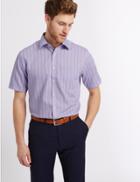 Marks & Spencer Pure Cotton Regular Fit Shirt With Pocket Lilac Mix