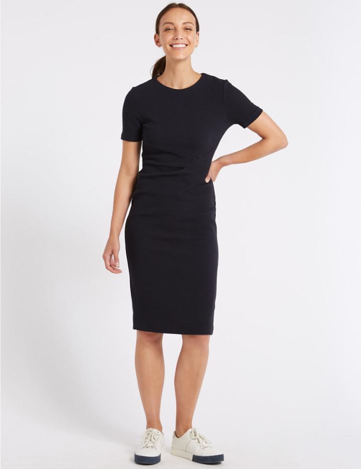 Marks & Spencer Textured Short Sleeve Pencil Dress Navy