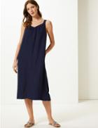 Marks & Spencer Linen Blend Slip Midi Dress Navy