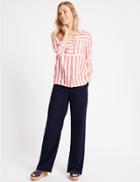 Marks & Spencer Linen Rich Wide Leg Flared Trousers Navy
