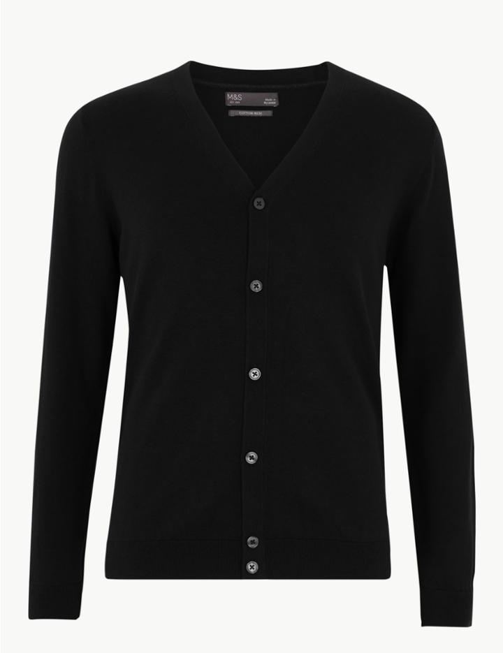 Marks & Spencer Cotton V-neck Cardigan Black