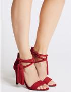 Marks & Spencer Stiletto Heel Back Zip Tassel Sandals Dark Red