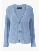 Marks & Spencer Chenille Cable Knit V-neck Cardigan Medium Blue