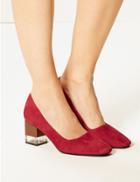Marks & Spencer Suede Statement Heel Square Toe Court Shoes Red
