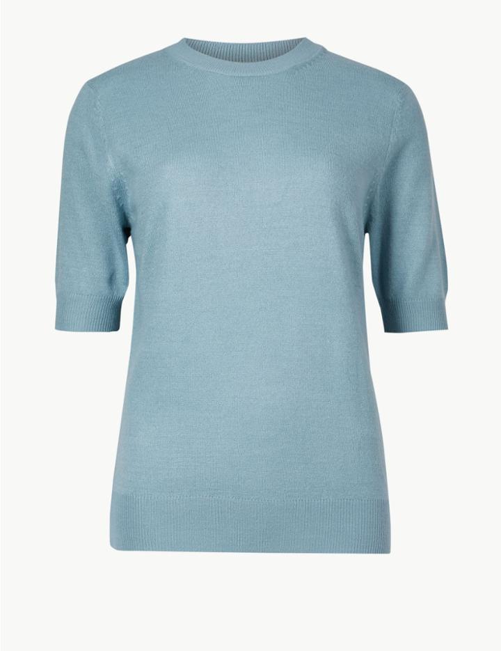 Marks & Spencer Cashmilon&trade; Textured Round Neck Jumper Blue/green