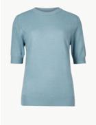 Marks & Spencer Cashmilon&trade; Textured Round Neck Jumper Blue/green