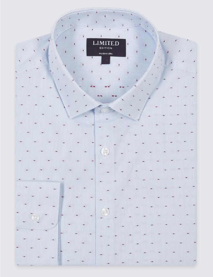 Marks & Spencer Pure Cotton Modern Slim Fit Easy To Iron Shirt Blue Mix