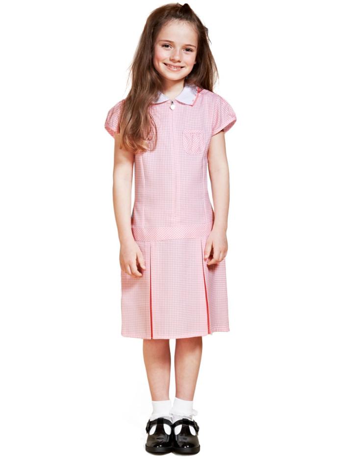 Marks & Spencer Gingham Pleated Dress (2-14 Years) Pink